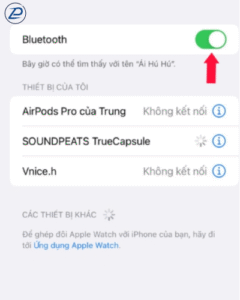 Bật nút tích xanh trong phần bluetooth