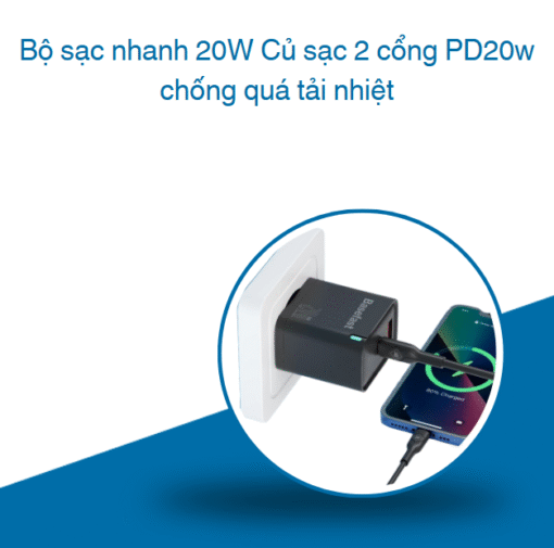Bộ sạc nhanh 20W Củ sạc 2 cổng PD20w chống quá tải nhiệt - Hình ảnh 4